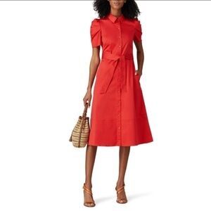 Shoshanna Red Cotton Annette Midi Dress